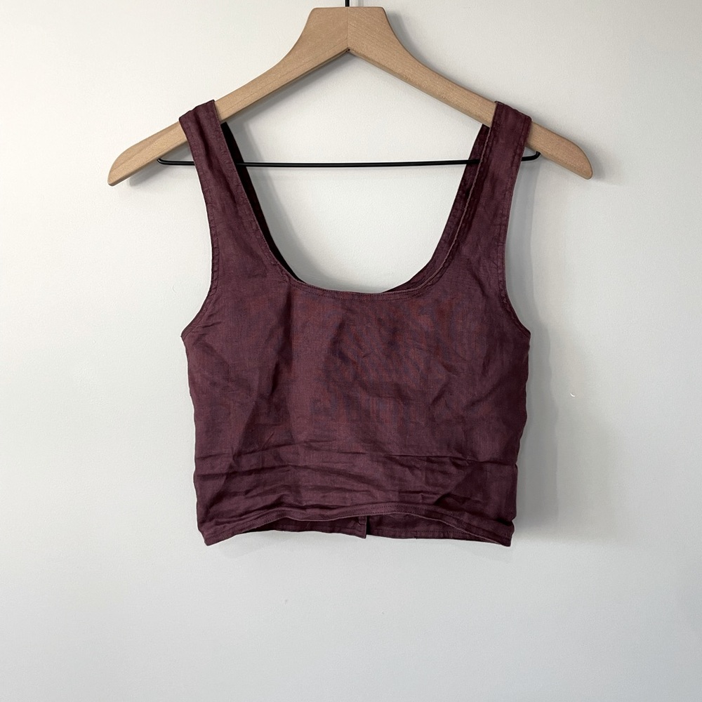 Araw linen burgundy sleeveless crop top X small
